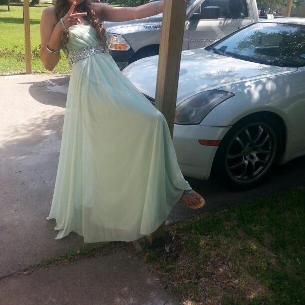 Mint strapless prom dress